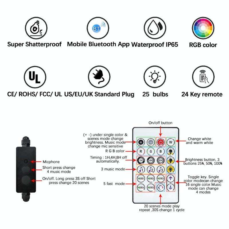 G40 Bulb Bluetooth Smart RGB String Lights Outdoor Decoration, Spec: 10m 50 LEDs-EU Plug