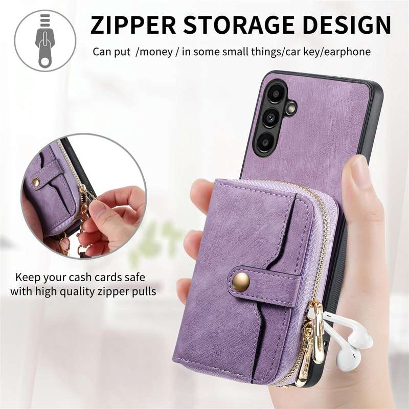 For Samsung Galaxy A24 4G Crossbody Multi-function Zipper Wallet Phone Case(Purple)