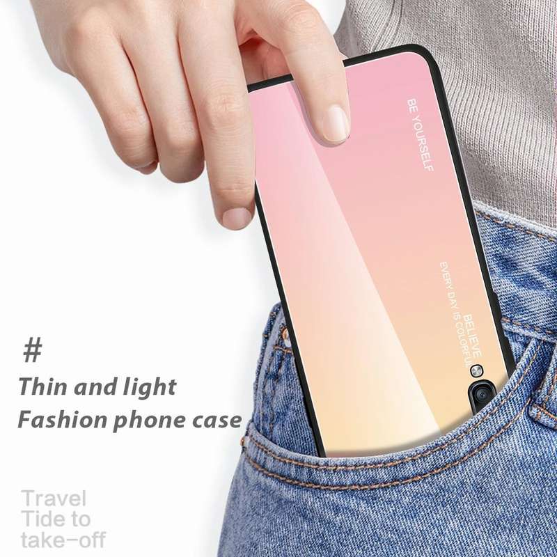 For Galaxy A70 Gradient Color Glass Case(Red Blue)