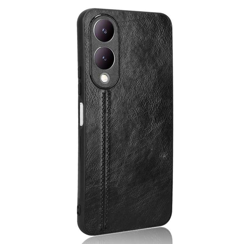 For vivo Y17s 4G Global Cow Pattern Sewing Back Cover Phone Case(Black)