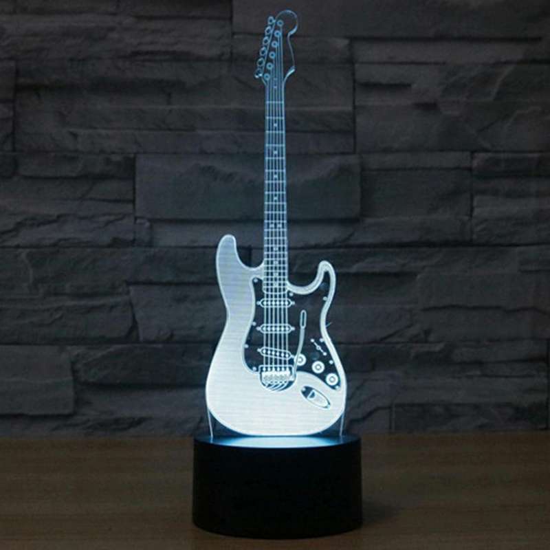 Electric Guitar Shape 3D Touch Switch Control LED Light , 7 Color Discoloration Creative Visual S...