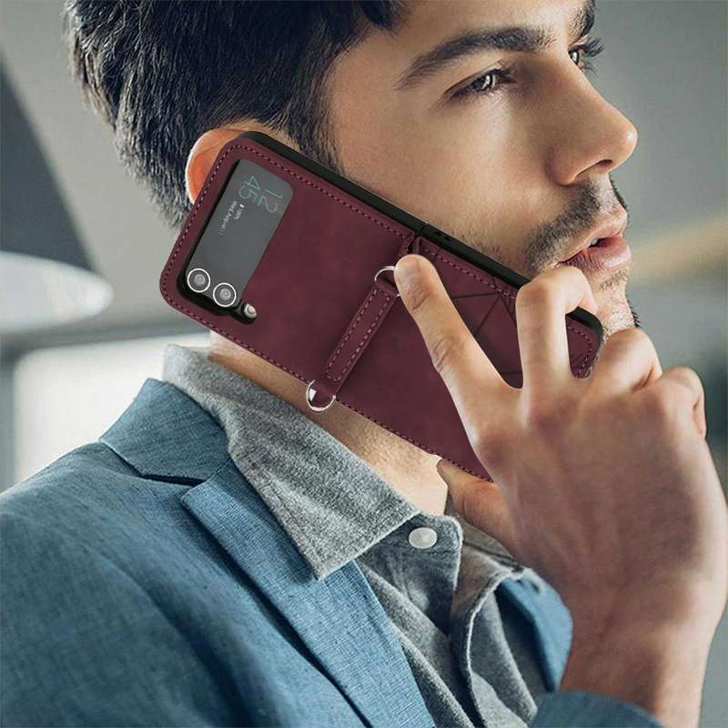 For Samsung Galaxy Z Flip4 3D Embossed Leather Phone Case(Wine Red)