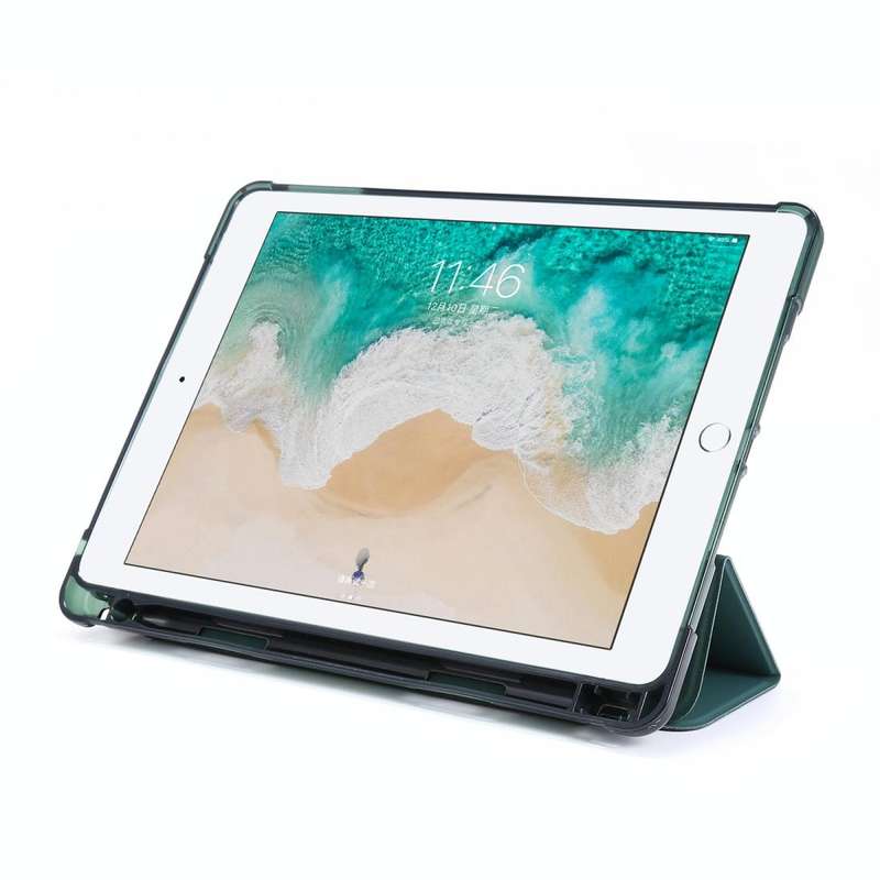 For iPad Air 2 Airbag Horizontal Flip Leather Case with Three-fold Holder & Pen Holder(Dark Green)