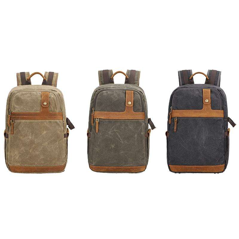 D1383 Outdoor SLR Digital Camera Backpack Waterproof Batik Canvas Camera Bag(Khaki)
