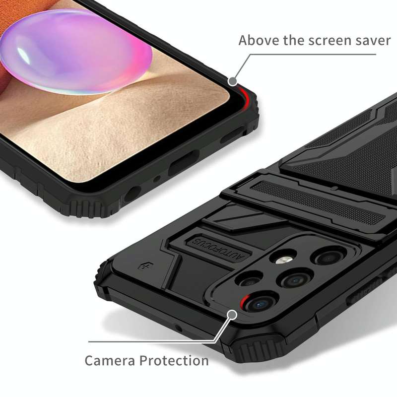For Samsung Galaxy A32 4G Armor Card PC + TPU Shockproof Case with Card Slot & Invisible Holder(B...