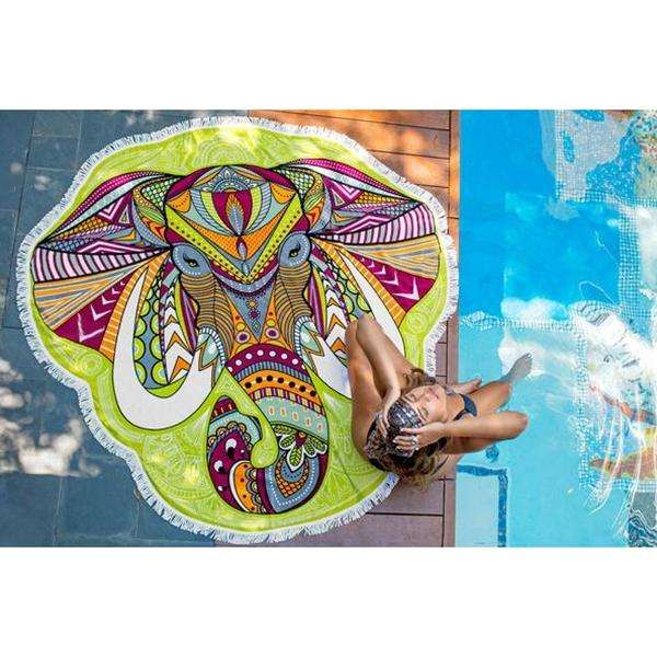 Polyester Printed Summer Bath Towel Round Elephant Sand Beach Towel Shawl Scarf, Size: 150 x 150cm