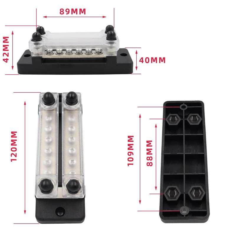 CP-3024 150A 12-48V RV Yacht Double-row 6-way Busbar with 16pcs Terminals(Black)