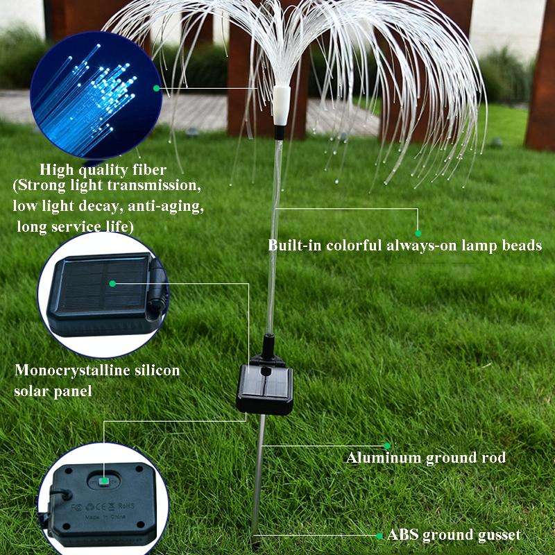 Solar Fiber Optic Jellyfish Lamp Lawn Ground Plug LED Lamp Outdoor Garden Decoration Lamp(Colorfu...
