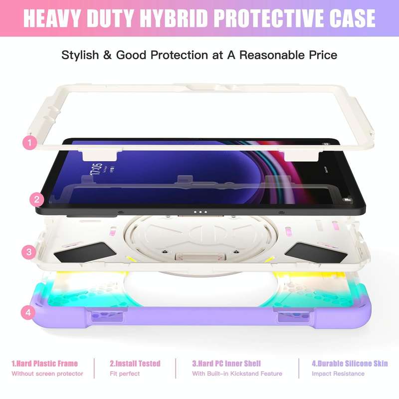 For Samsung Galaxy Tab S9 / S8 / S7 Rotary Handle Grab TPU + PC Tablet Case(Colorful Pink)