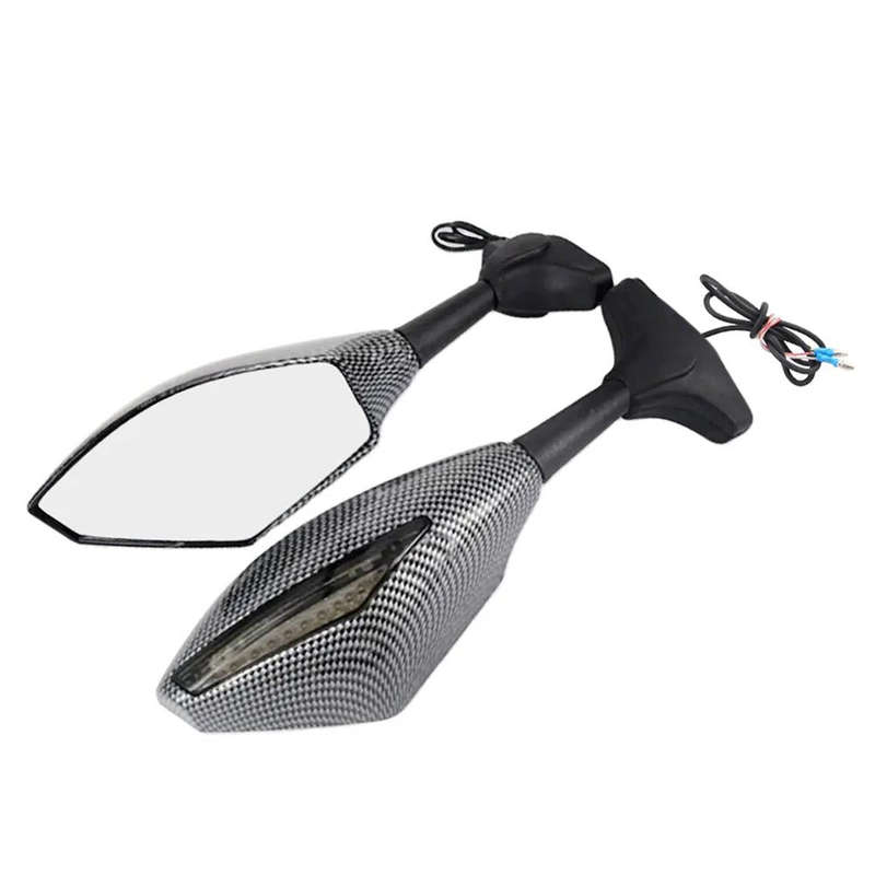 Motorcycle Modified Rear View Mirror Set with Light for Kawasaki (Carbon Fiber Black)