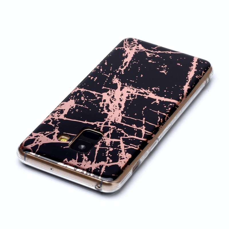 For Galaxy A8 (2018) Plating Marble Pattern Soft TPU Protective Case(Black Gold)