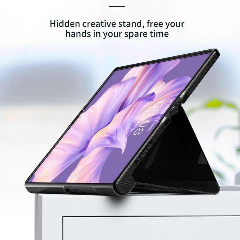 For Huawei Mate Xs 2 Side Frame Stick Leather Magnetic Phone Case(Litchi Texture Black)