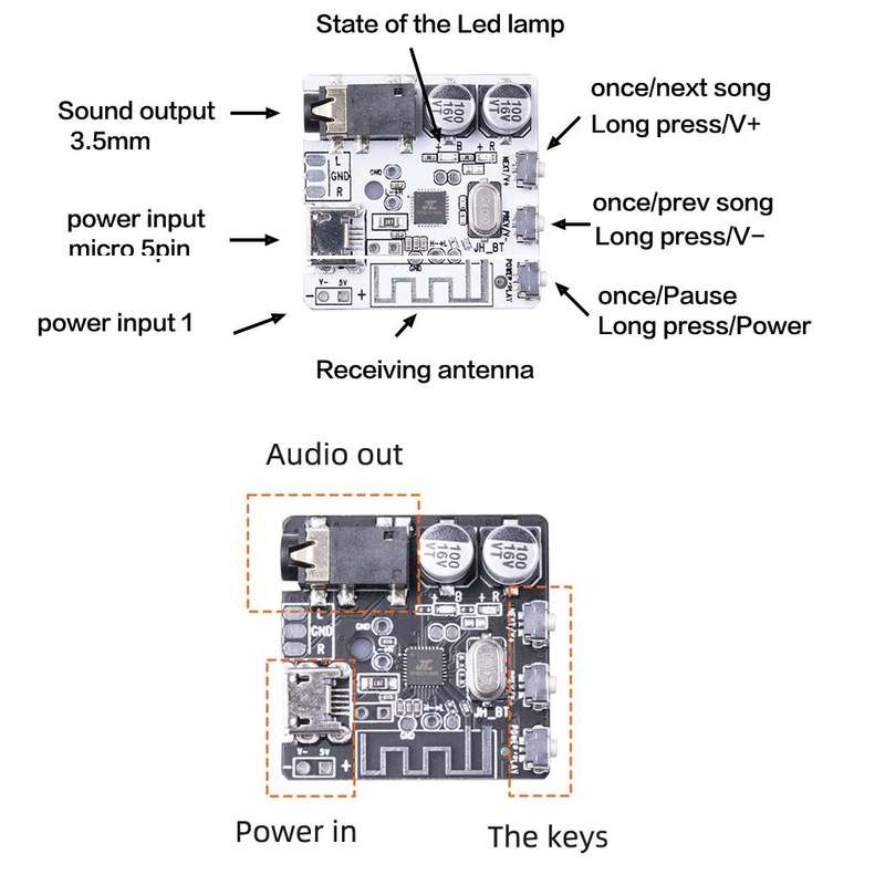 6966 DIY Bluetooth 5.0 Audio Receiver Board Module MP3 Lossless Player Wireless Stereo Music Ampl...