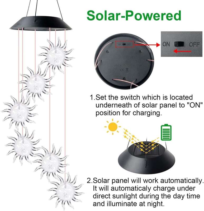 Outdoor Colorful LED Solar Wind Chime Light Garden Park Decorative Waterproof Light(Black Shell Sun)