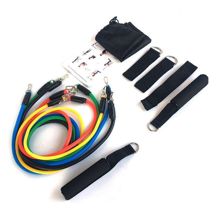 E1107 11 in 1 100lbs Natural Latex Five-point Buckle Household Pull Rope Resistance Band Fitness ...