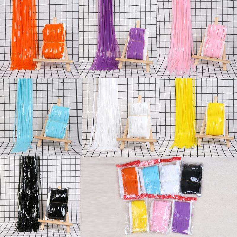 2 PCS Rain Curtain Birthday Party Background Wall Decoration(1x2M Pink)