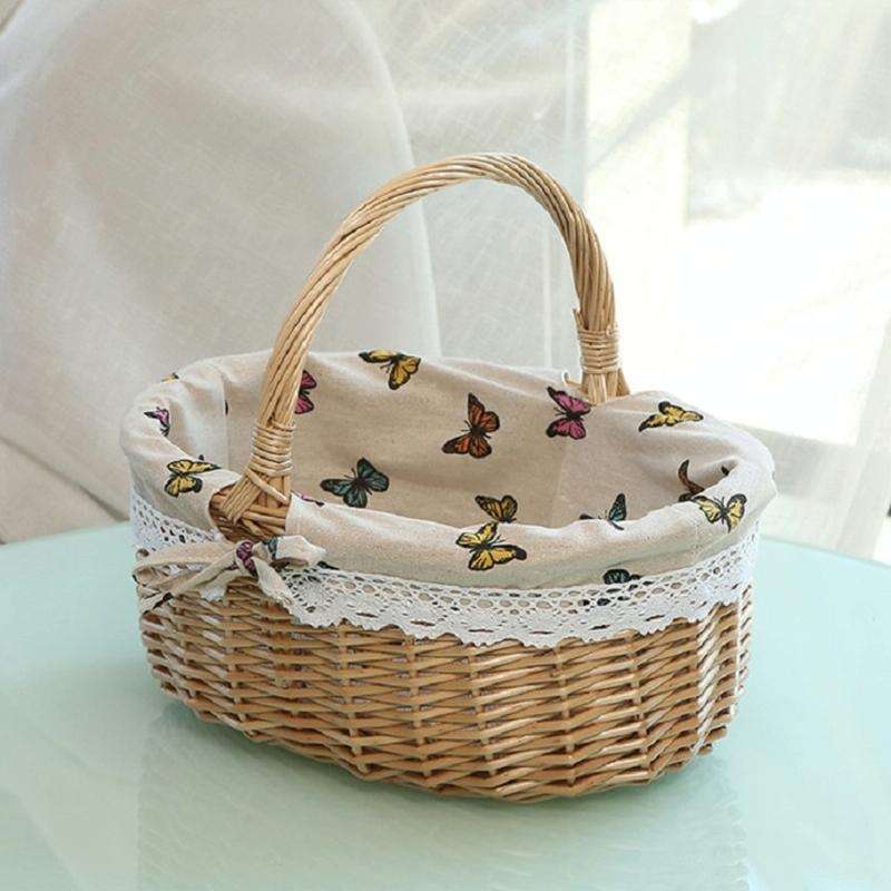 Hand-woven Picnic Basket Sackcloth Rattan Storage Basket, Specification:Large(Primary Color Butte...