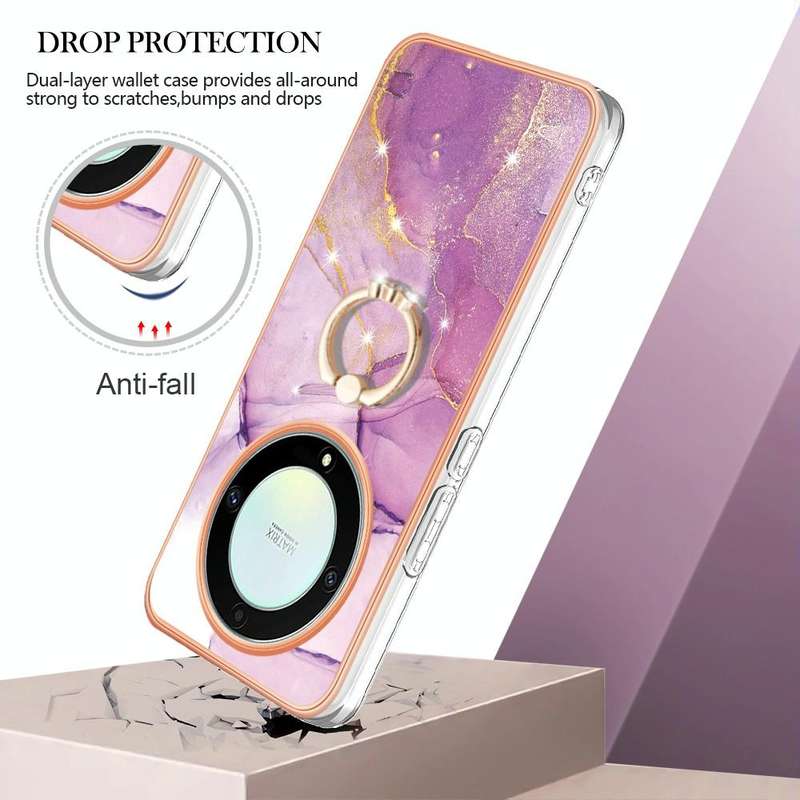 For Honor X9a / Magic5 Lite Electroplating Marble IMD TPU Phone Case with Ring Holder(Purple 001)