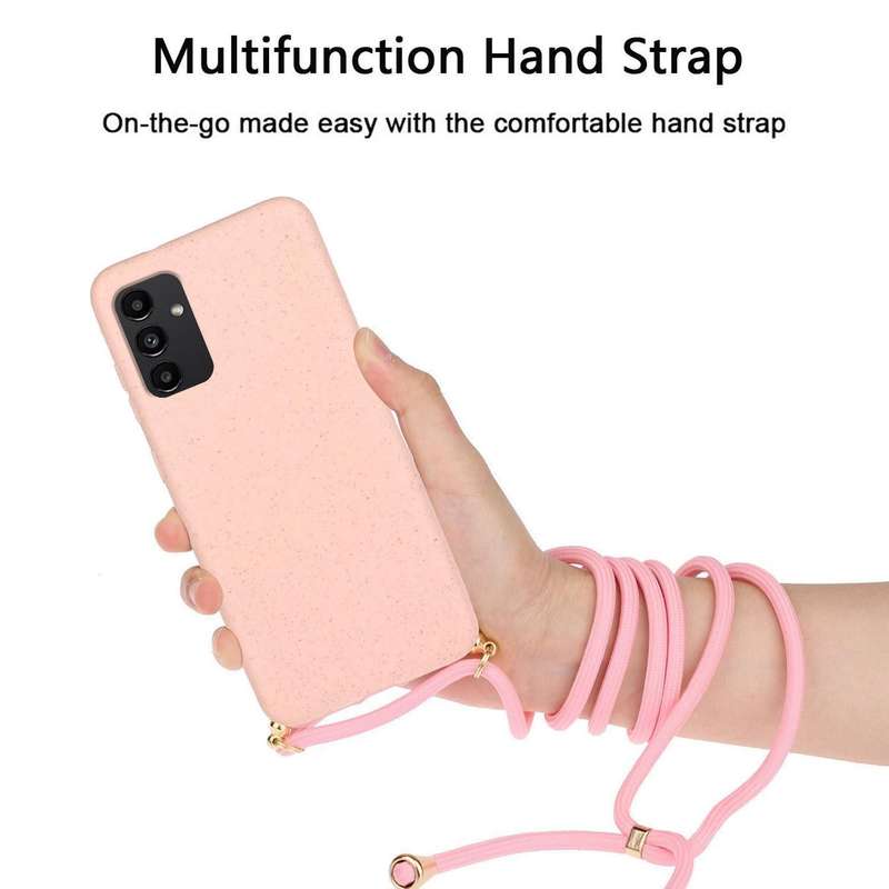 For Samsung Galaxy A13 Wheat Straw Material + TPU Protective Case with Lanyard(Pink)