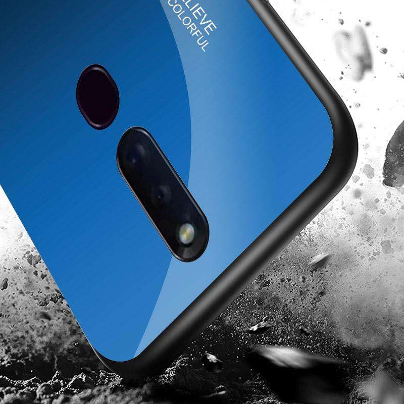 For OPPO F11 Pro Gradient Color Glass Case(Red Blue)