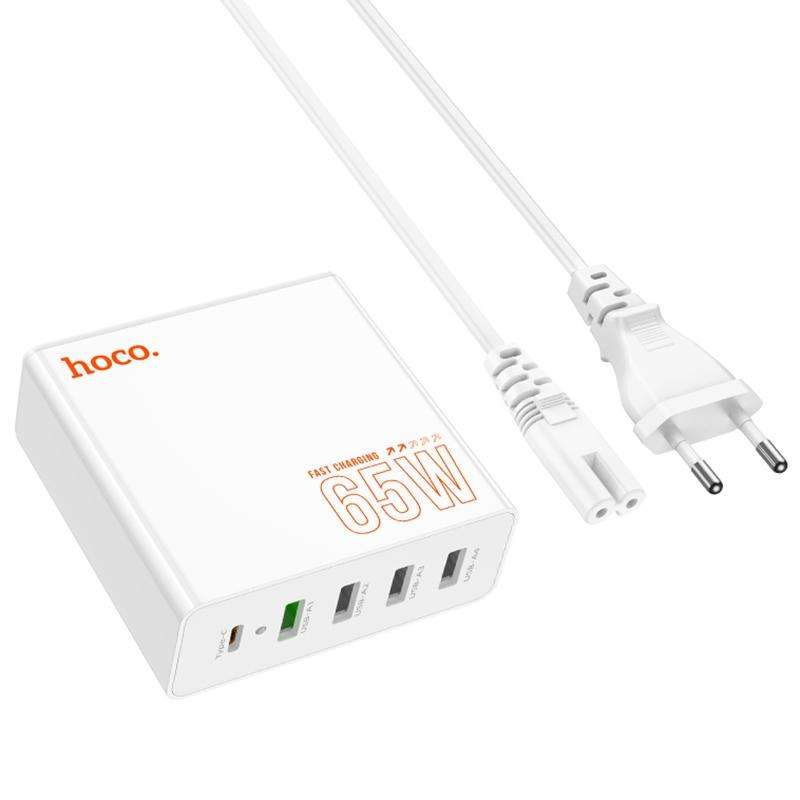 hoco C114A Vision PD 65W USB-C / Type-C + 4 USB Five Ports Fast Charger, Plug Type:EU Plug(White)