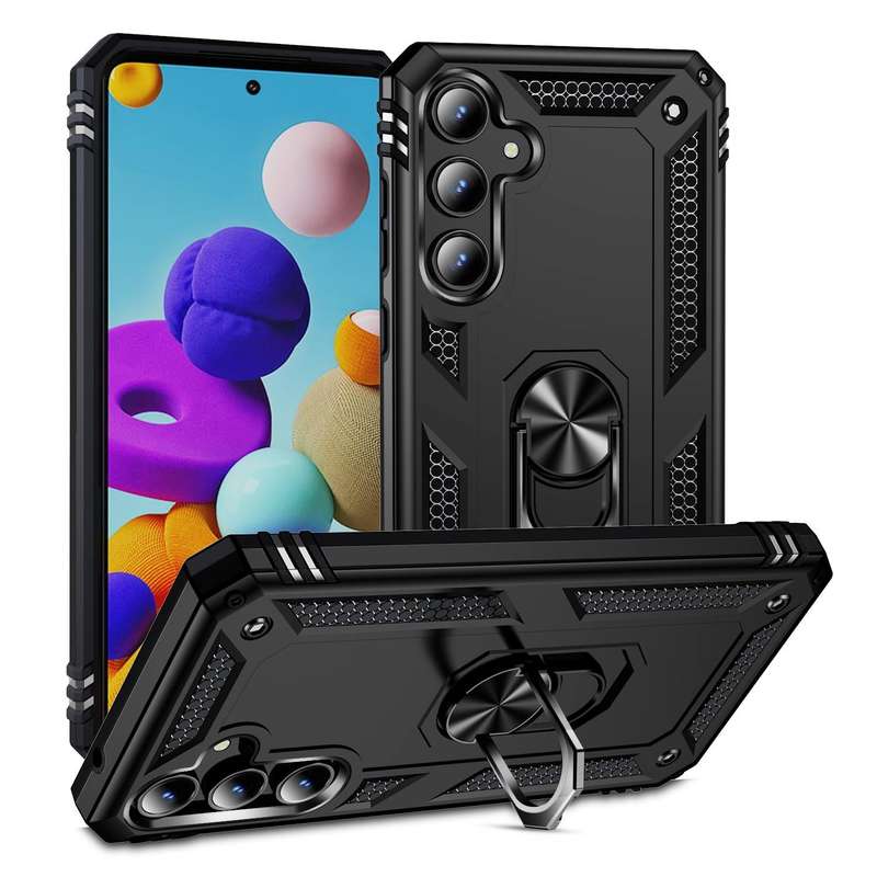 For Samsung Galaxy A35 5G Shockproof TPU + PC Phone Case with Holder(Black)