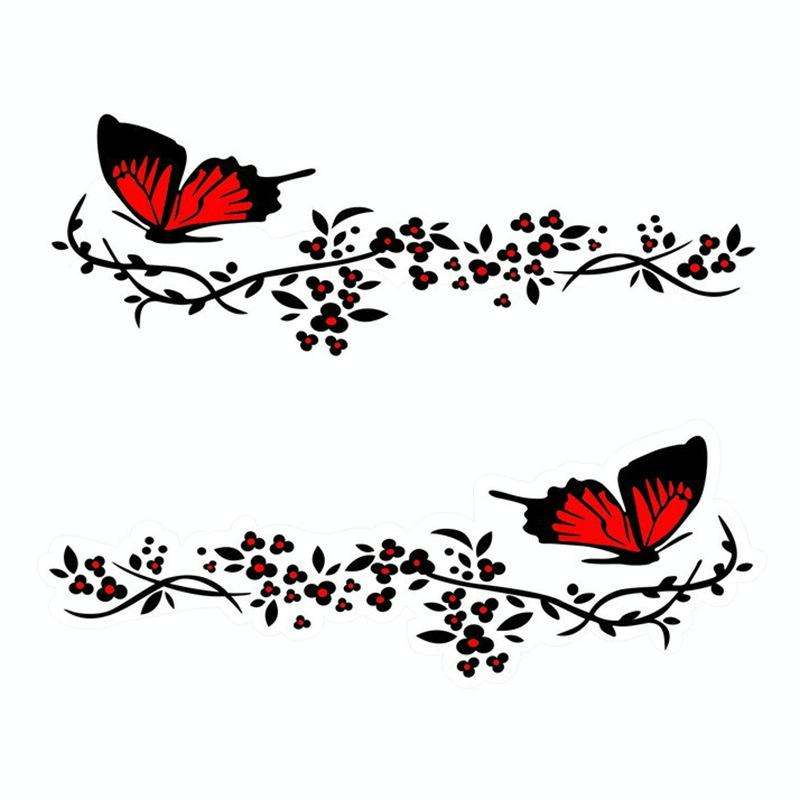 2 Pairs R729 Butterfly Flower Car Sticker Butterfly Love Flower Personality Engine Cover Body Dec...