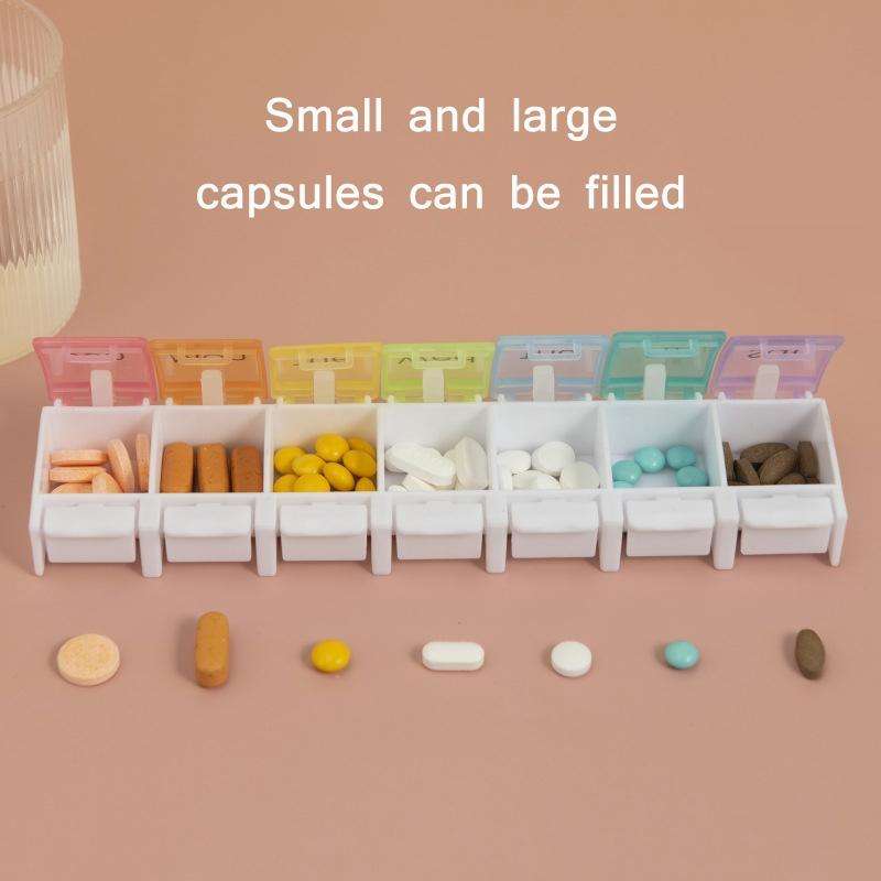 2 PCS Portable Portable 7-Grid Bounce Button Pill Box(Rainbow)