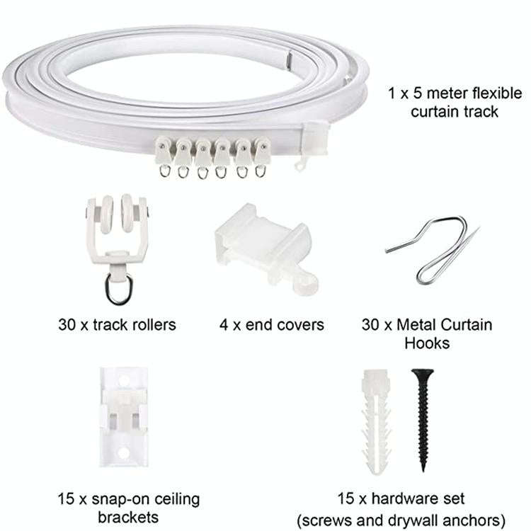 5M Curtain Track Curved Rail Hook Pulley Mounting Code Screw Expansion Plug(White)