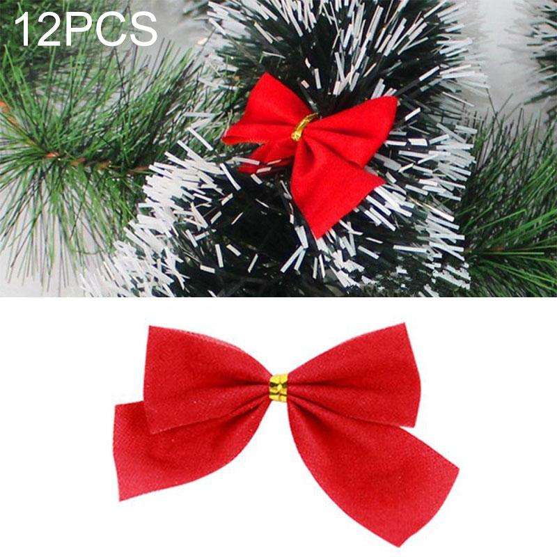 12 PCS Flocked Bow Christmas Tree Decoration(red)