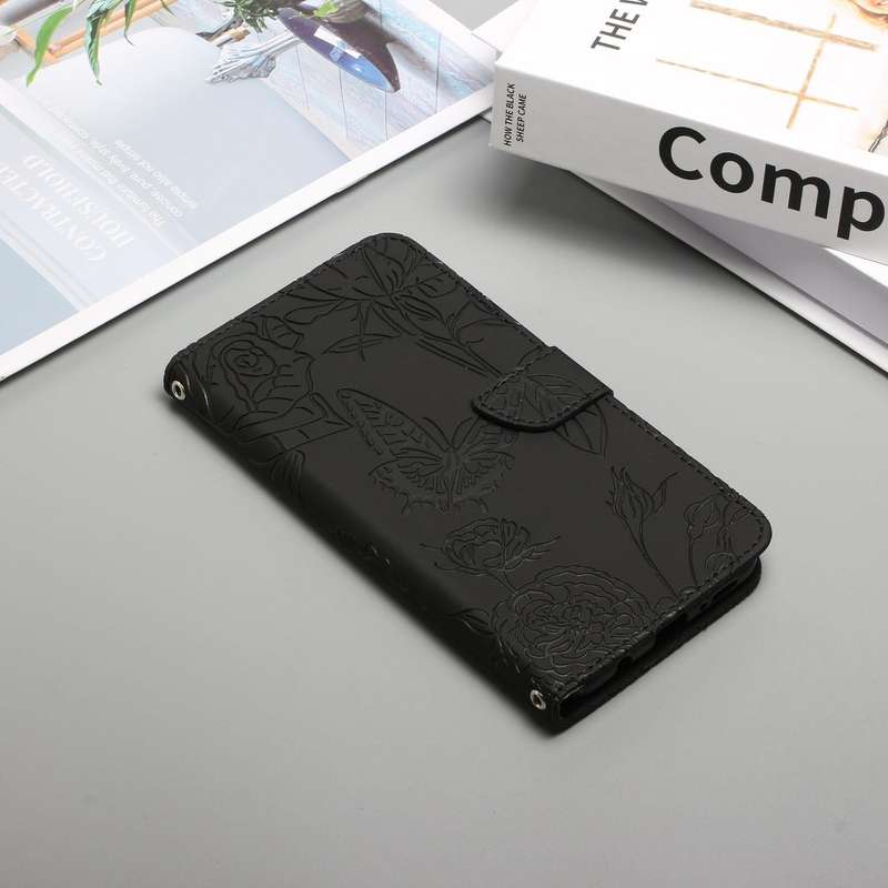 For Honor Magic4 Lite 5G Skin Feel Butterfly Peony Embossed Leather Phone Case(Black)