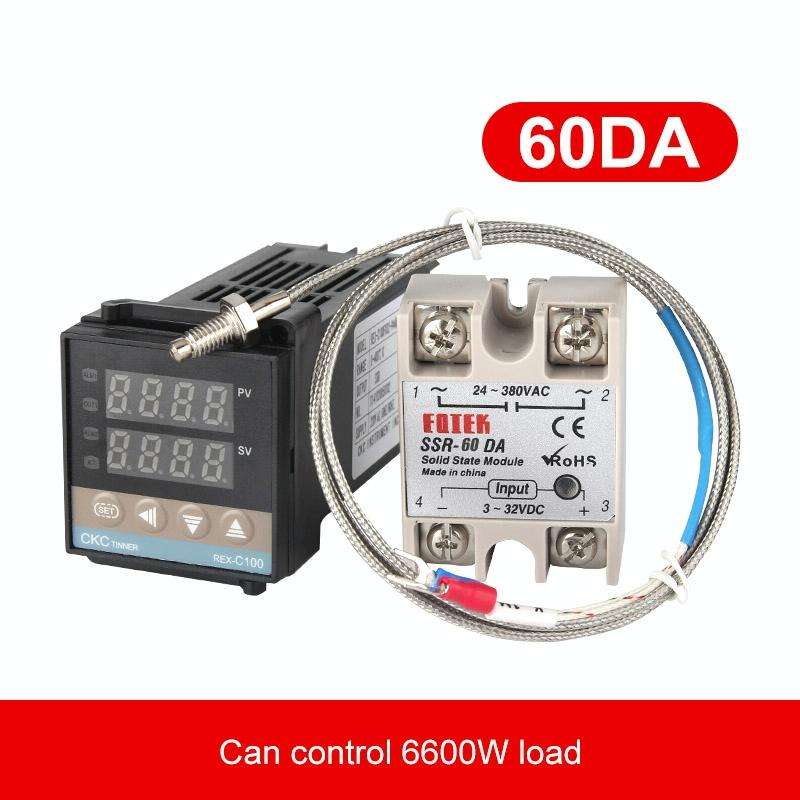 REX-C100 Thermostat + Thermocouple + SSR-60 DA Solid State Module Intelligent Temperature Control...