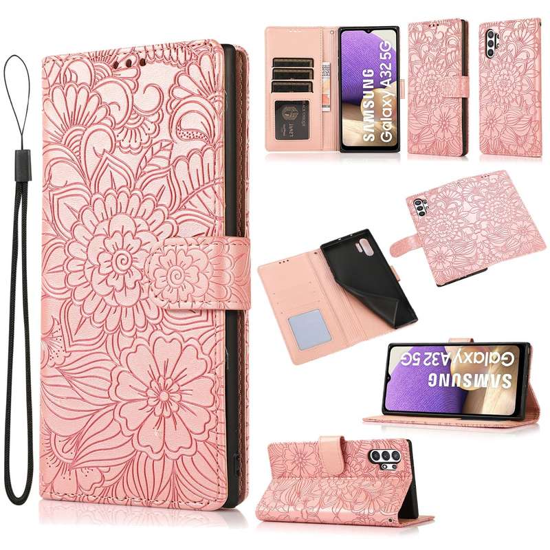 For Samsung Galaxy A32 5G Skin Feel Embossed Sunflower Horizontal Flip Leather Case with Holder &...