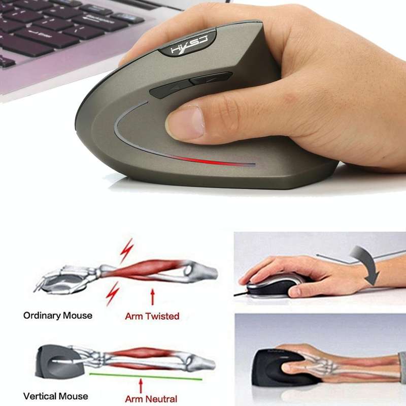 HXSJ T24 6 Buttons 2400 DPI 2.4G Wireless Vertical Ergonomic Mouse with USB Receiver(Grey)