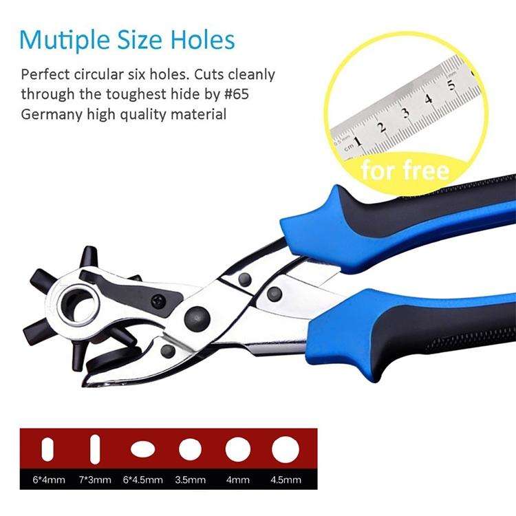 Multifunctional Belt Hole Puncher with 6 Holes Leather Hole Punch for Leather Belts Cards Paper F...