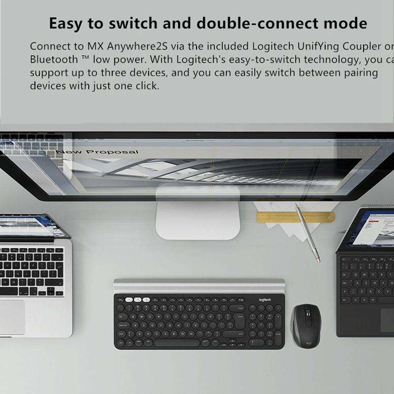 Logitech MX Anywhere 2S 4000DPI Bluetooth + Unifying Dual-mode Rechargeable Symmetrical Design Wi...