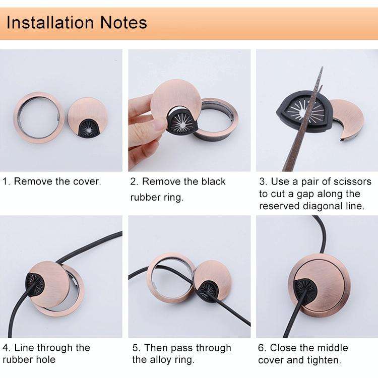 2 PCS Desk Computer Desktop Zinc Alloy Round Threading Box Hole Cover, Hole Diameter: 35mm (Brush...
