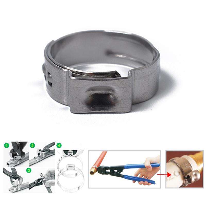 100 PCS Adjustable Single Ear Plus Stainless Steel Hydraulic Hose Clamps O-Clips Pipe Fuel Air, I...