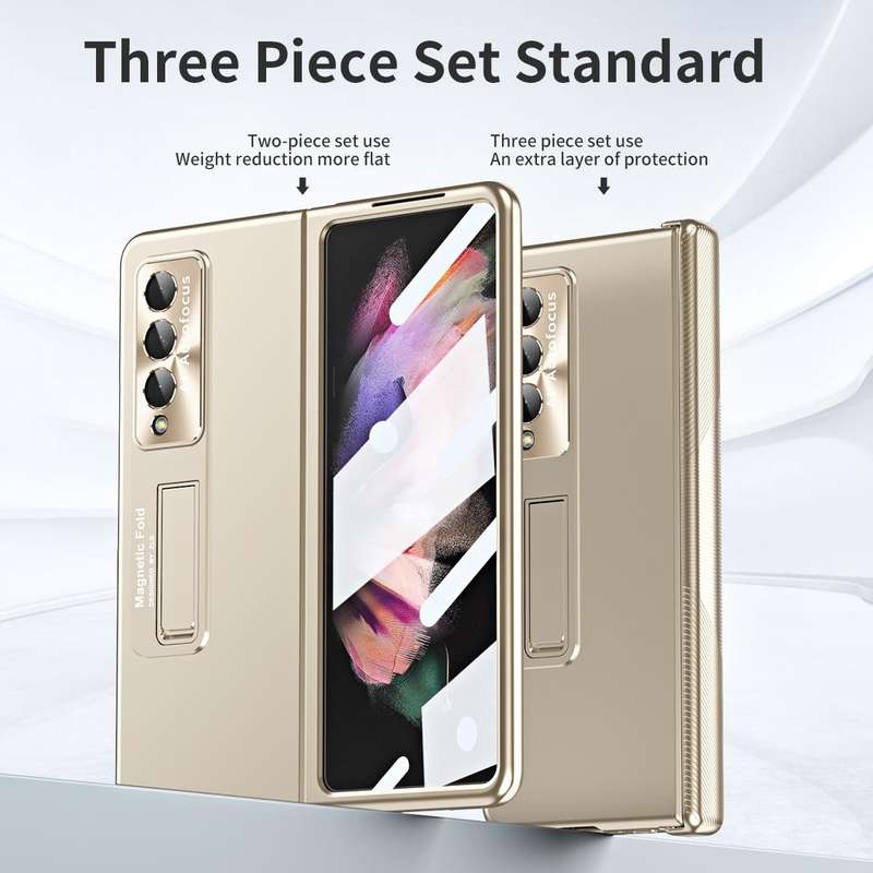 For Samsung Galaxy Z Fold3 5G Electroplating Corrugated Hinge Folding Phone Case(Champagne Gold)