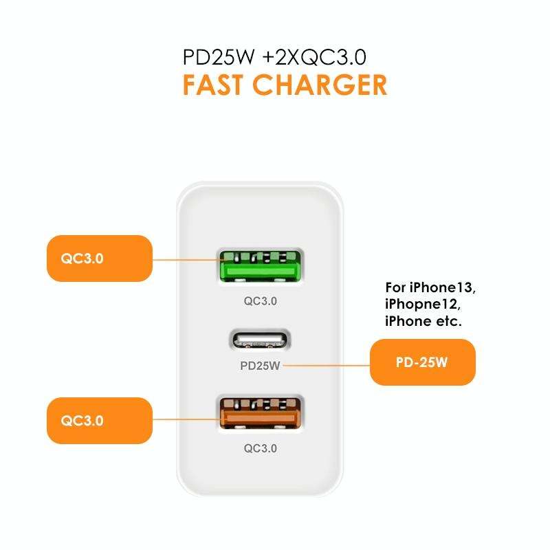45W PD3.0 + 2 x QC3.0 USB Multi Port Quick Charger, UK Plug(White)