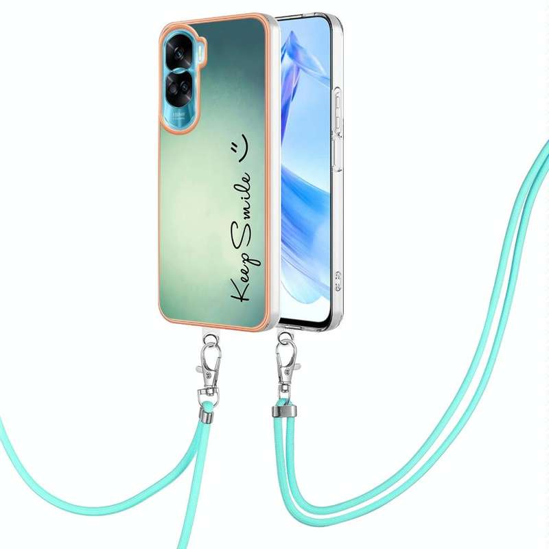 For Honor 90 Lite 5G Electroplating Dual-side IMD Phone Case with Lanyard(Smile)