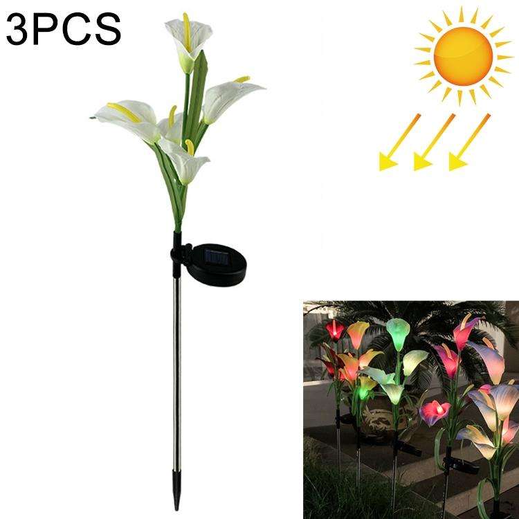 3PCS Simulated Calla Lily Flower 5 Heads Solar Powered Outdoor IP65 Waterproof LED Decorative Law...