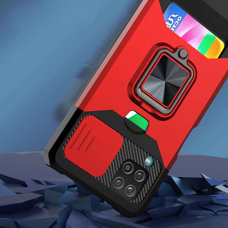For Samsung Galaxy A12 Sliding Camera Cover Design PC + TPU Shockproof Case with Ring Holder & Ca...