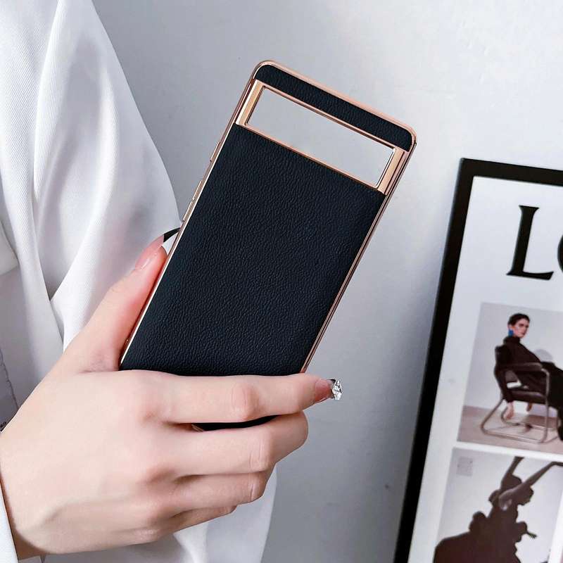 For Google Pixel 6 Pro Genuine Leather Luolai Series Nano Electroplating Phone Case(Dark Green)