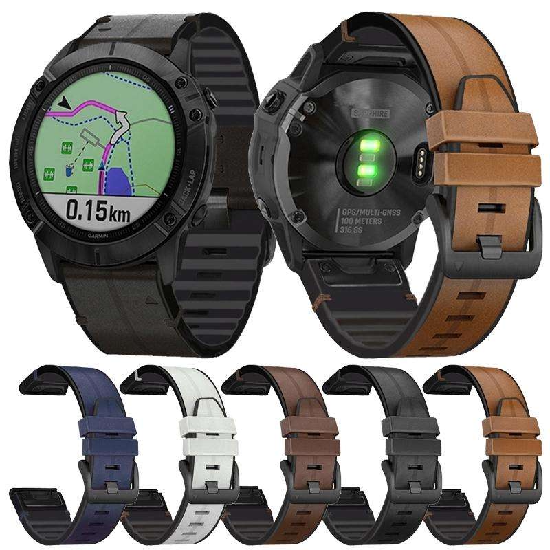 For Garmin Fenix 6 Silicone + Leather Quick Release Watch Band(Coffee)