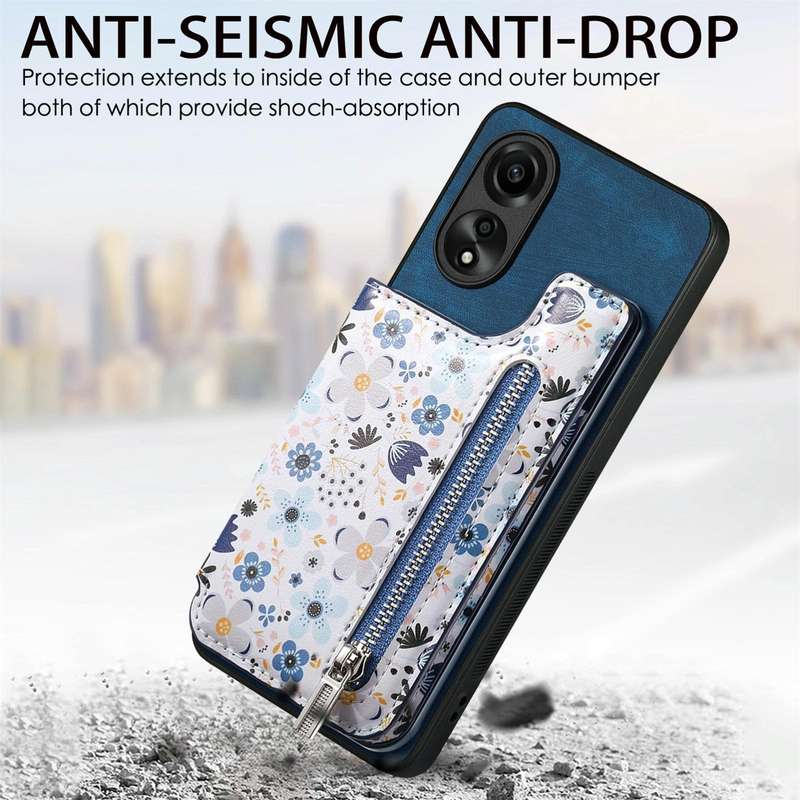 For OPPO Reno7 Z 5G Retro Painted Zipper Wallet Back Phone Case(Blue)