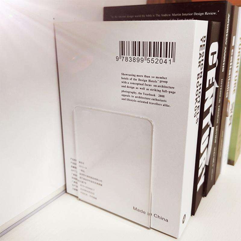 2 PCS Acrylic Transparent Bookstand L-shaped Bookends Bookshelf