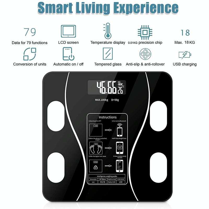 Smart Bluetooth Weight Scale Home Body Fat Measurement Health Scale Charge Model(Curve Black)