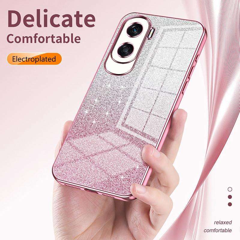 For Honor 90 Gradient Glitter Powder Electroplated Phone Case(Pink)