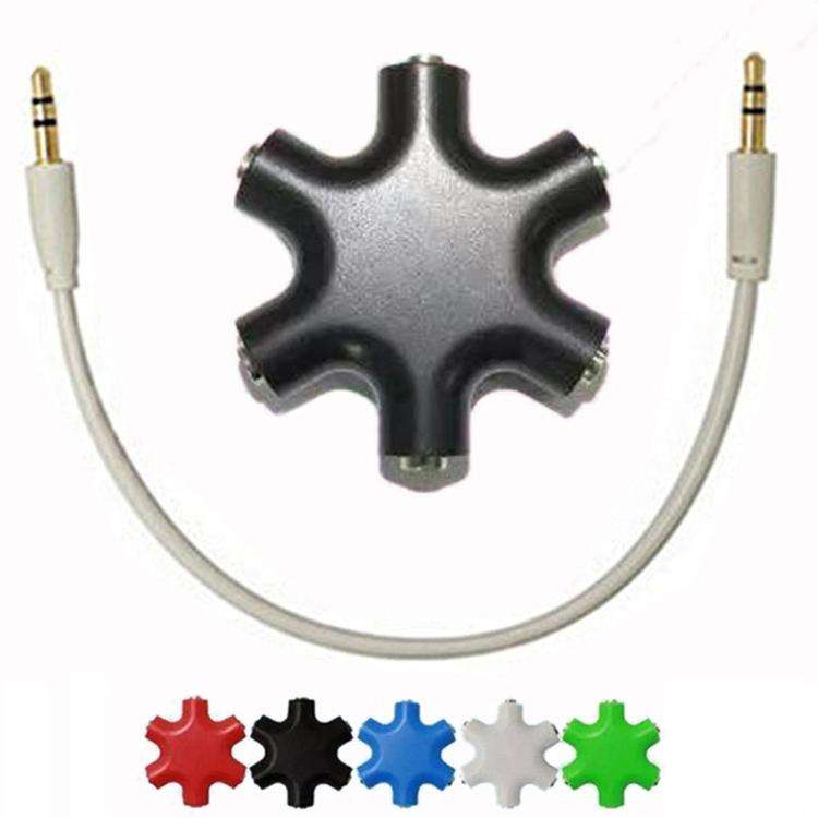 6 in 1 Audio Adapter 3.5mm Jack Multi Port Hub Aux Headphone Splitter Converter(Black)